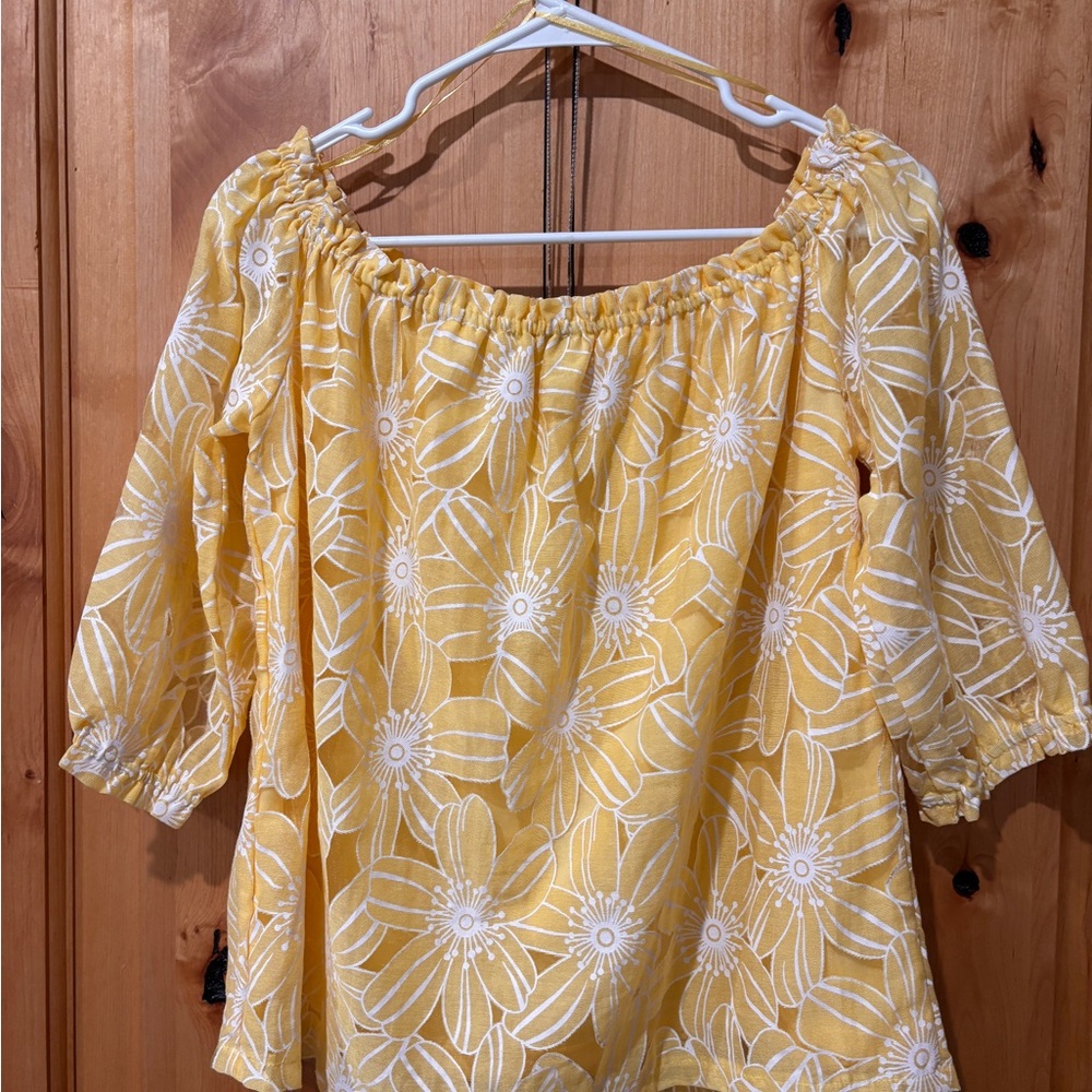 Sweet Rain Yellow Floral Off-Shoulder Blouse